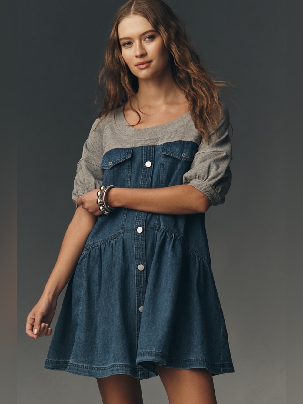 NWT Anthropologie Pilcro denim sweatshirt twofer swing dress XS